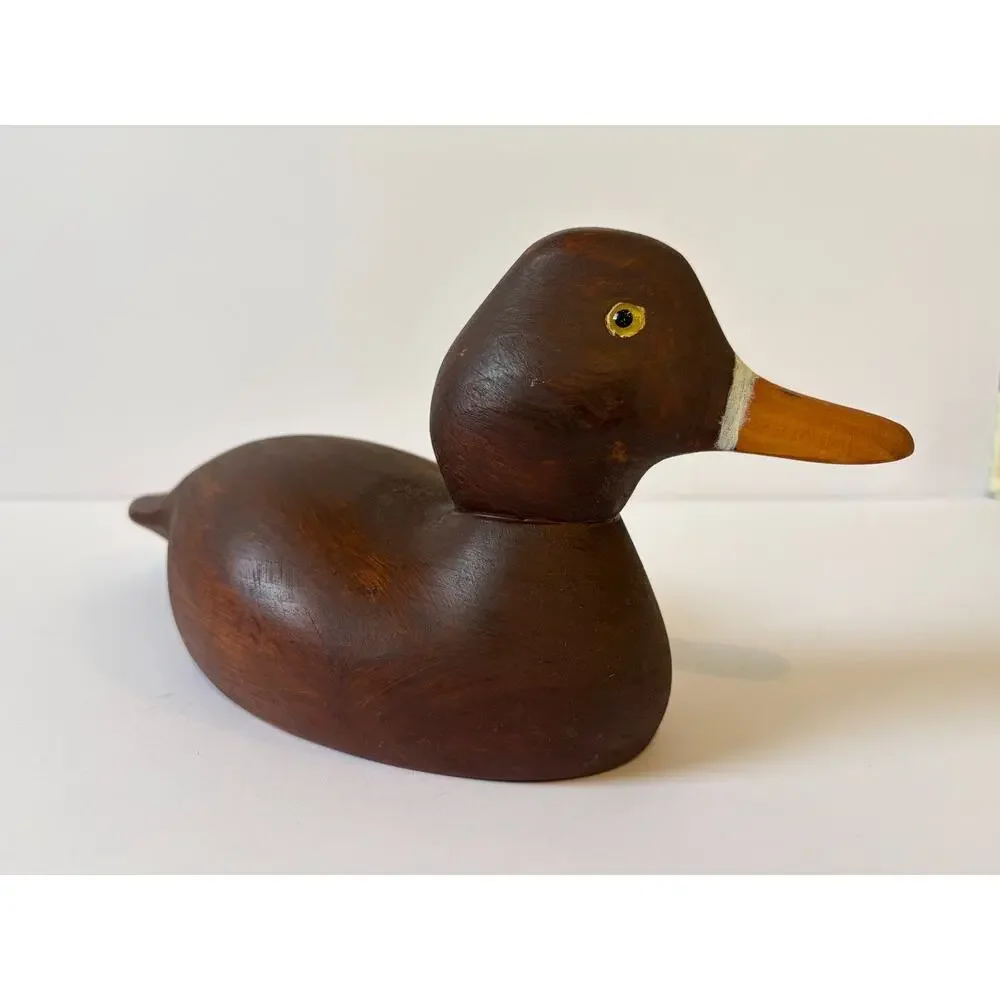 Duck Decoy Hand Carved Wood Folk Art Hunting Decoy Glass Eyes Vintage 11